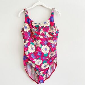 Lands’ End Pink Liberty Floral Slimming Twist Front One-Piece Bathing Suit Sz 18